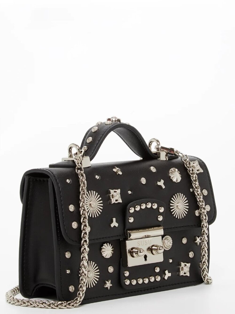 SUSU Studded Small Leather Crossbody Bag Black Purse